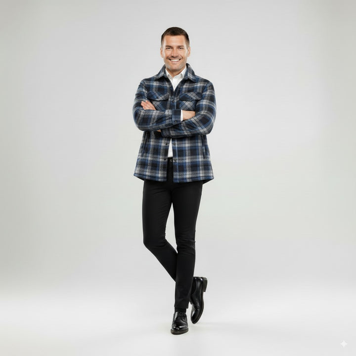 Roldan | Men's Classic Plaid Quilted Shirt Jacket