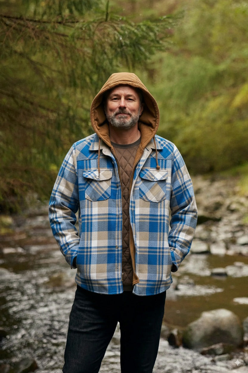 Manuel | Men’s Quilted Hooded Plaid Jacket