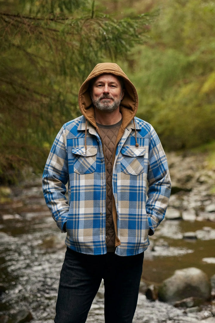 Manuel | Men’s Quilted Hooded Plaid Jacket