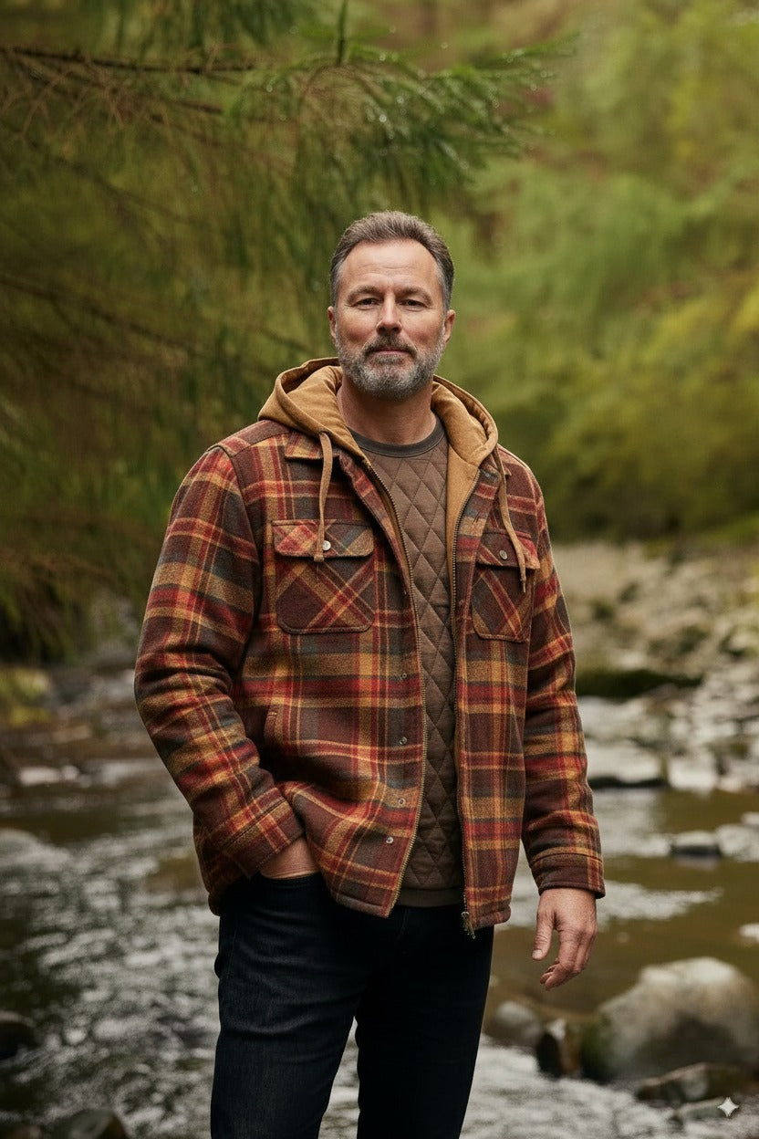 Manuel | Men’s Quilted Hooded Plaid Jacket
